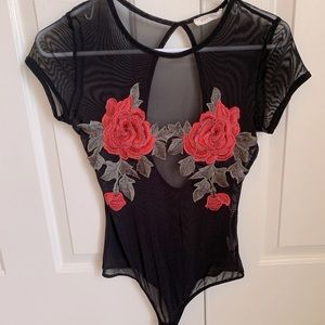 Black mesh bodysuit, size small
